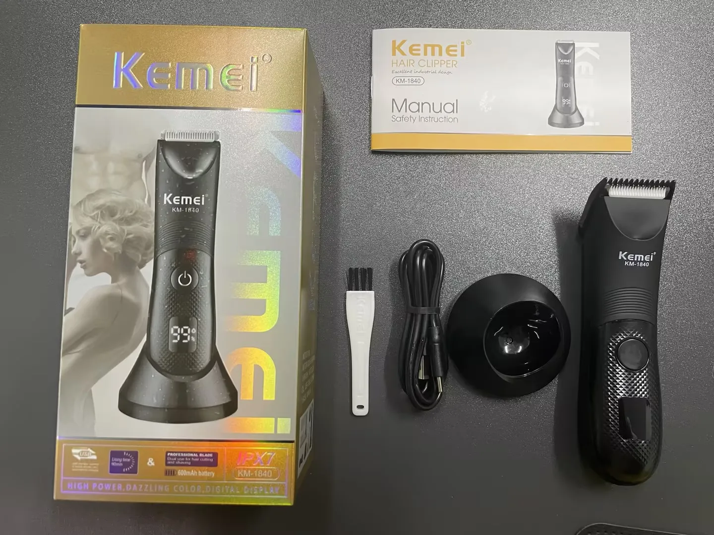 Kemei KM-1840 Waterproof Hair Trimmers For Men Multi-functional Cordless Rechargeable Electric Hair Clipper Body Hair Shavers