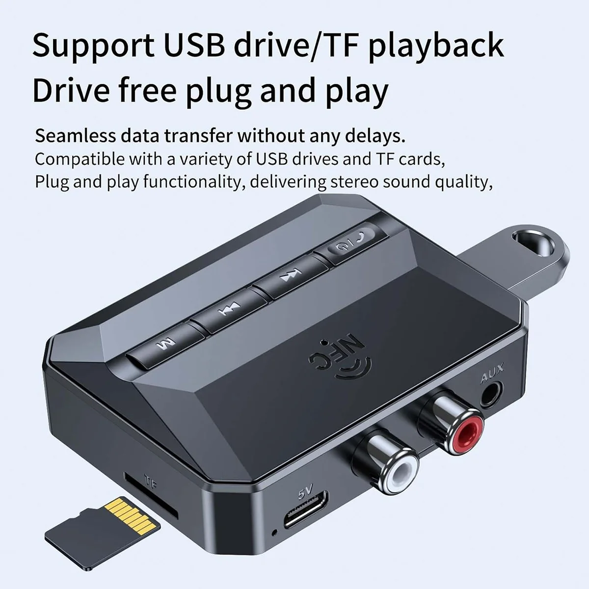 Receptor Bluetooth NFC A003, adaptador Bluetooth 5.3 AUX para carro, receptor de áudio sem fio para estéreo doméstico/alto-falante/música