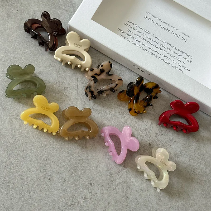 Woman Small Size Solid Color Rabbit Design Acetate Barrettes Hair Trendy Hair Claws Girls Side Clip Hair Accessories Headwear