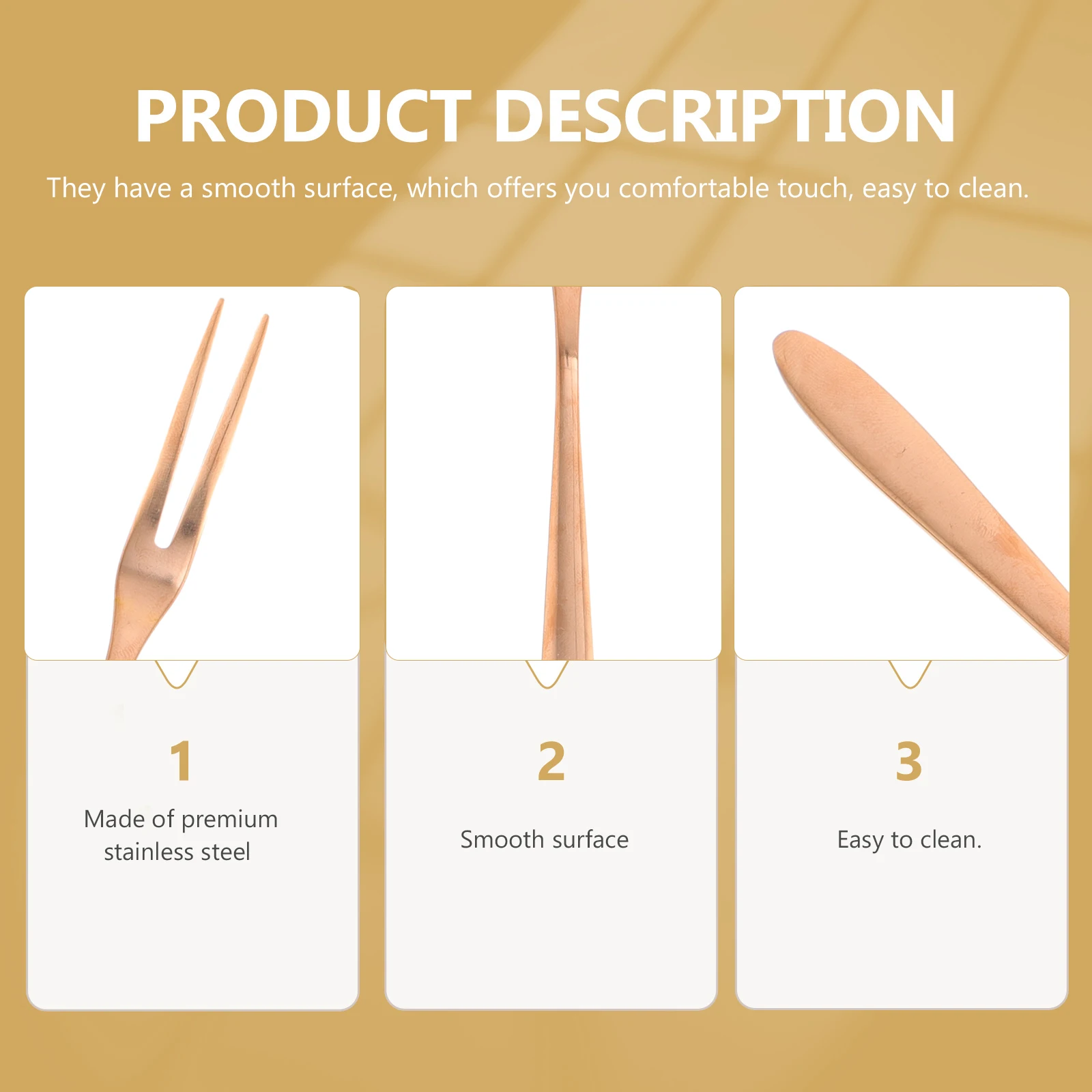 

2pcs Rose Gold Stainless Steel Fruit Forks Long Handle Smooth Easy Clean For Dessert Cake Appetizers Seafood Kitchen Gadgets