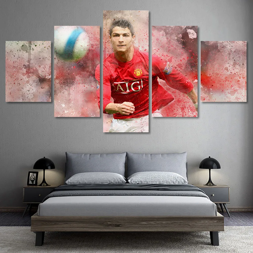 Football Superstar CR7 5 Panels Canvas Poster Painting Wall Art Prints Sport Posters Living Room Decoration Pictures Club Bar