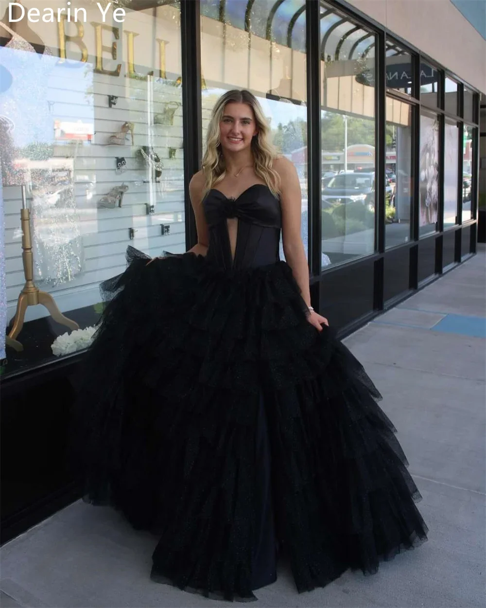 Customized Prom Gown Dearin Strapless A-line Floor Length Skirts Layered Draped Bows Sleeveless Bespoke Occasion Dresses Evening