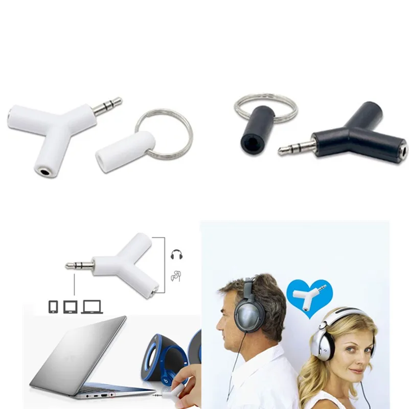 2pcs 3.5mm Stereo Audio Y-type 2 Female To 1 Male Cable Adapter For Two Headphones One Point Two Audio Headphone Adapter