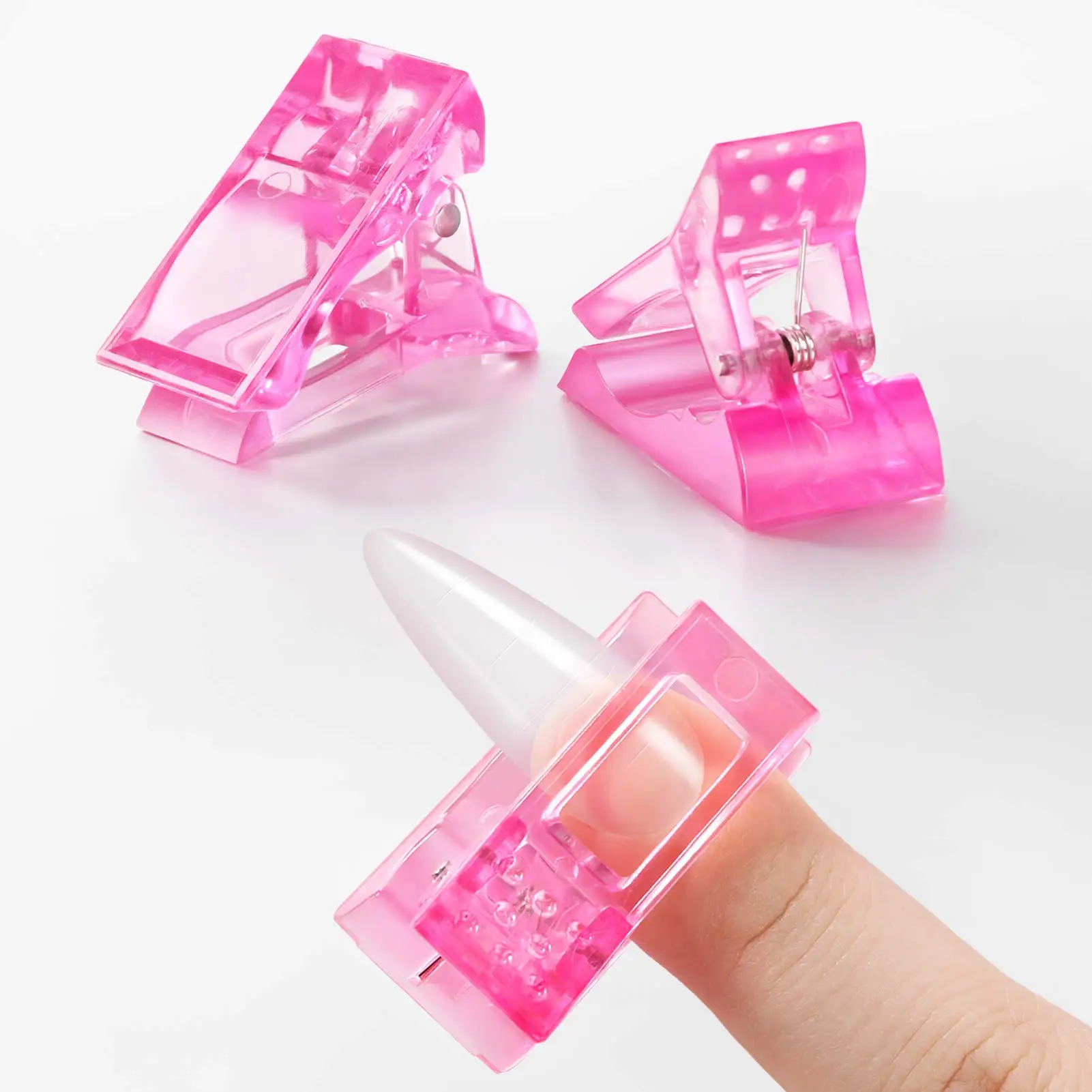 6Pcs Quick Building Nail Tips Clip Plastic Transparent Finger Extension UV LED Builder Clips for Nail Art Tool Pink