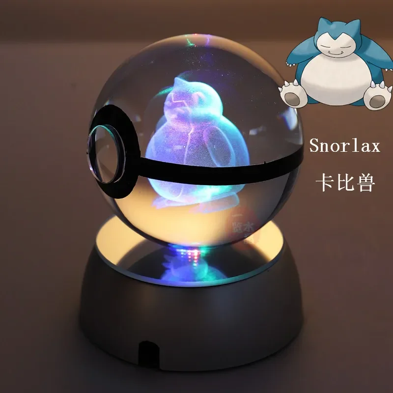 Anime Pokemon 3D Crystal Ball Snorlax Figure Pokeball Engraving Crystal Charizard Model with LED Light Base Kids Gift ANIME GIFT