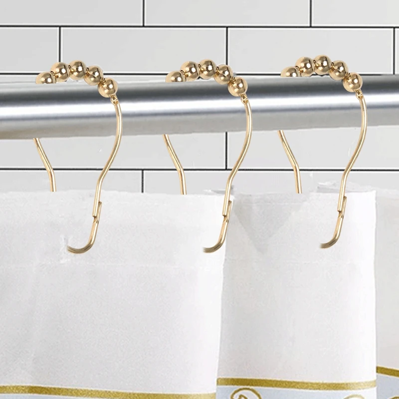 Easy Install Rustproof Shower Curtain Hooks Frictionless Stainless Steel - Easy Glide Shower Rings For Shower Curtains Rods Poli