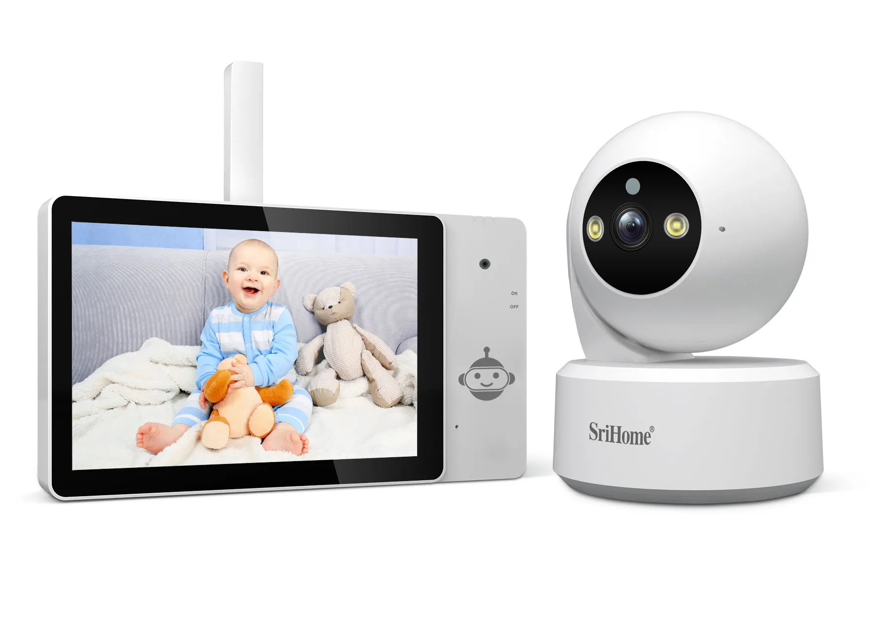 

5-дюймовый экран, 8 МП, приложение Srihome, Wi-Fi, детская камера, беспроводной PTZ, дисплей температуры и влажности, радионяня, камера няни, няня