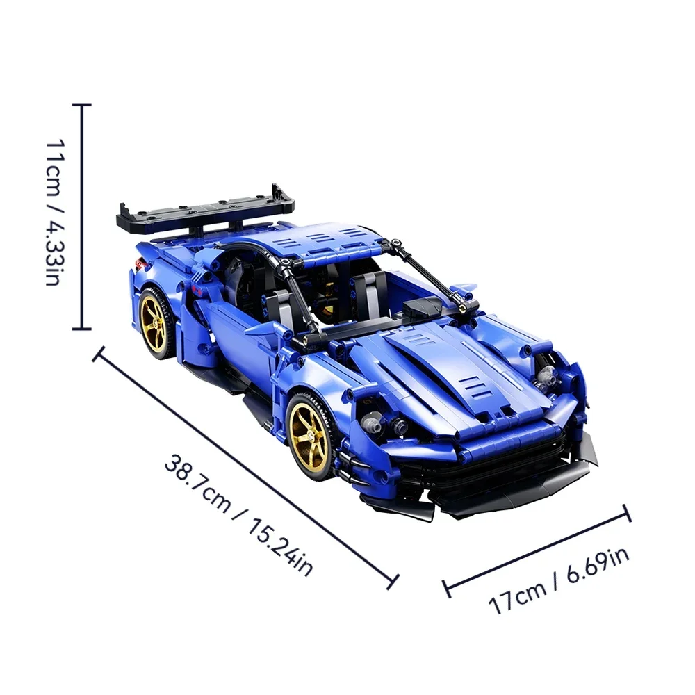 Creative Technical Racing Vehical Building Blocks 1000pcs Blue Supercar Model MOC Style Assembly Bricks Desktop Collectible Gift