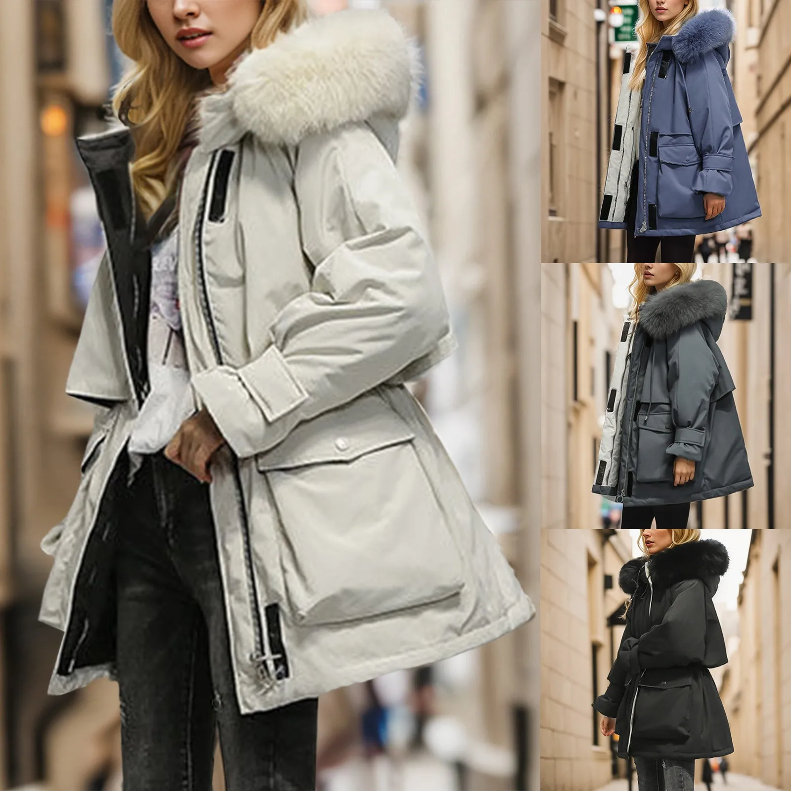 Parka acolchada de algodón con Cuello de piel para mujer, abrigo suelto de longitud media, abrigo grueso, chaqueta cálida para la nieve, ropa de