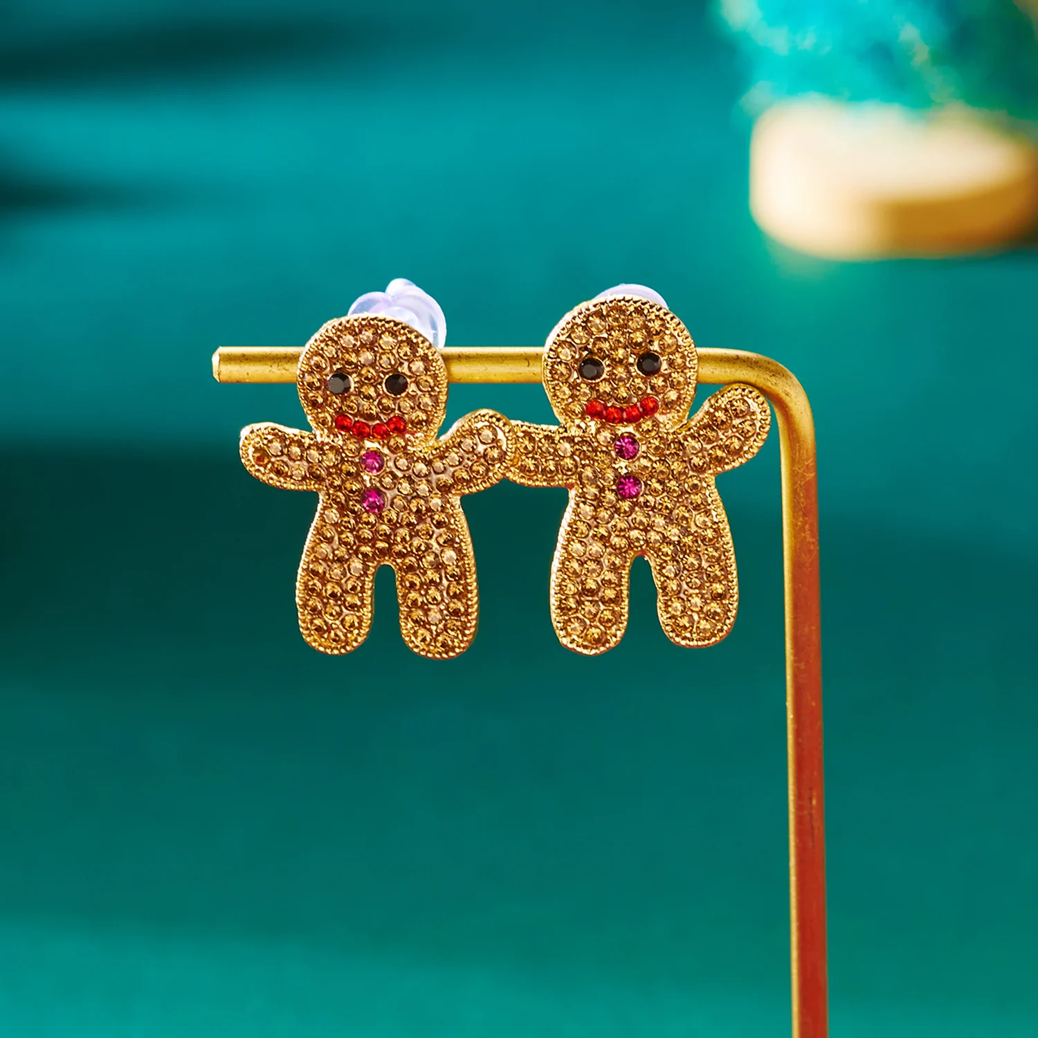 Weihnachtskollektion, glänzende Zirkon-Lebkuchenmann-Keks-Ohrringe für Frauen, süße Neujahrs-Ohrringe, WEIHNACHTEN, Party, Schmuck, Geschenk – Detail 4
