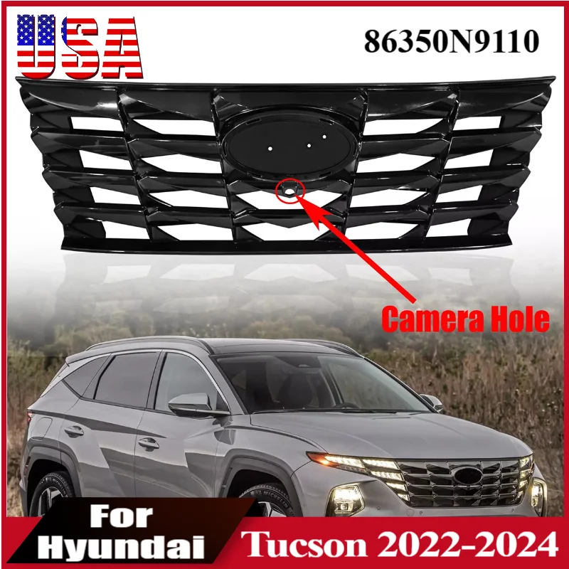 

Bumper Grille For Hyundai Tucson 2022 2023 2024 86350N9110 Car Front Bumper Grille with Camera Hole Auto Accessories