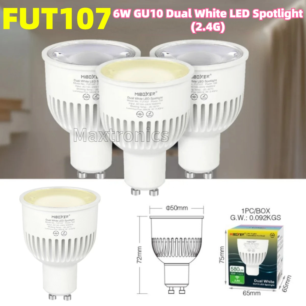 

NEW Miboxer FUT107 Dual White LED Bulb Smart TUYA 6W GU10 Brightness and Color Temperature Adjustable LED Spotlight AC100-240V