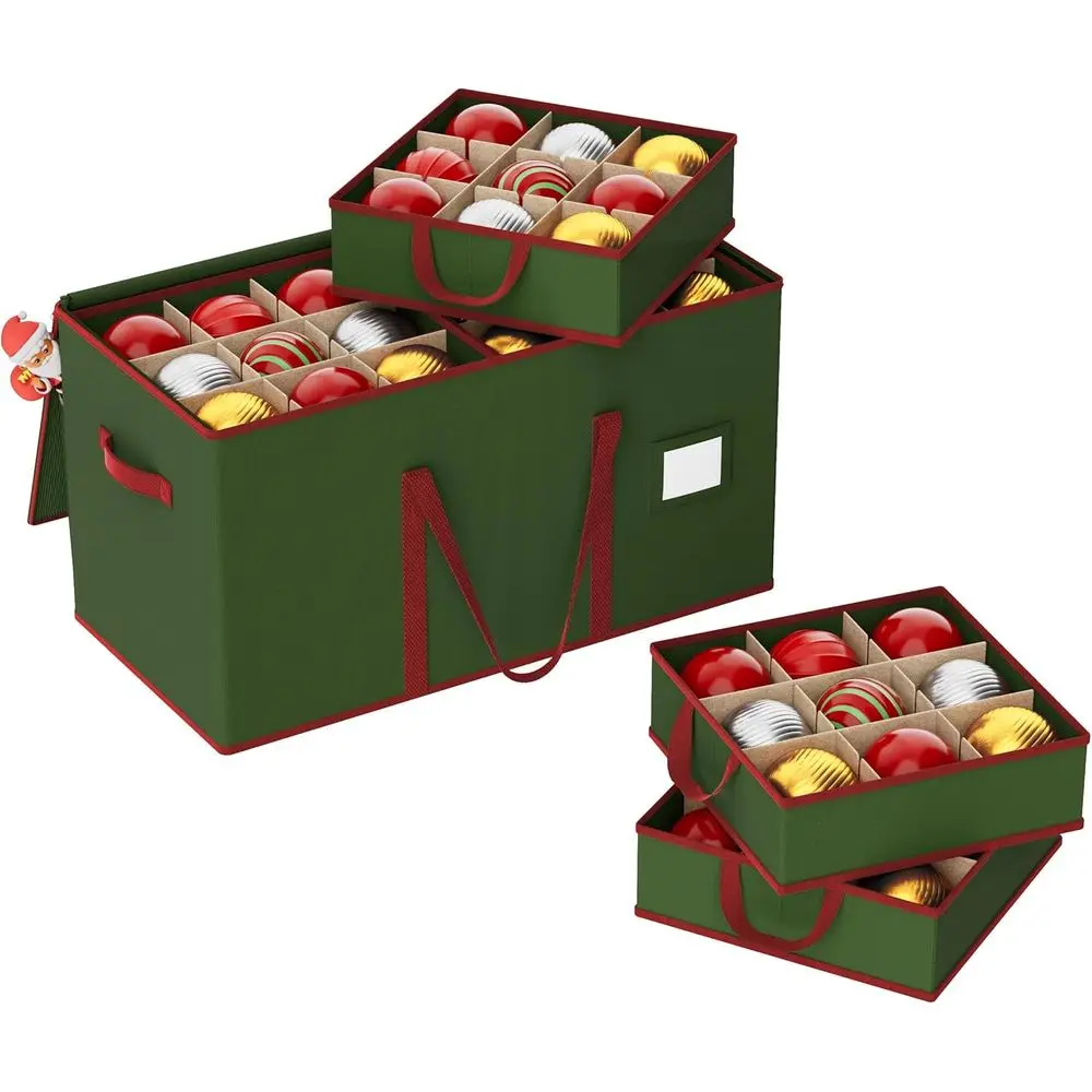 

Зеленая коробка для хранения рождественских украшений с двойной молнией 54-4 с штабелируемой системой из 6 лотков и тканью Оксфорд 600D