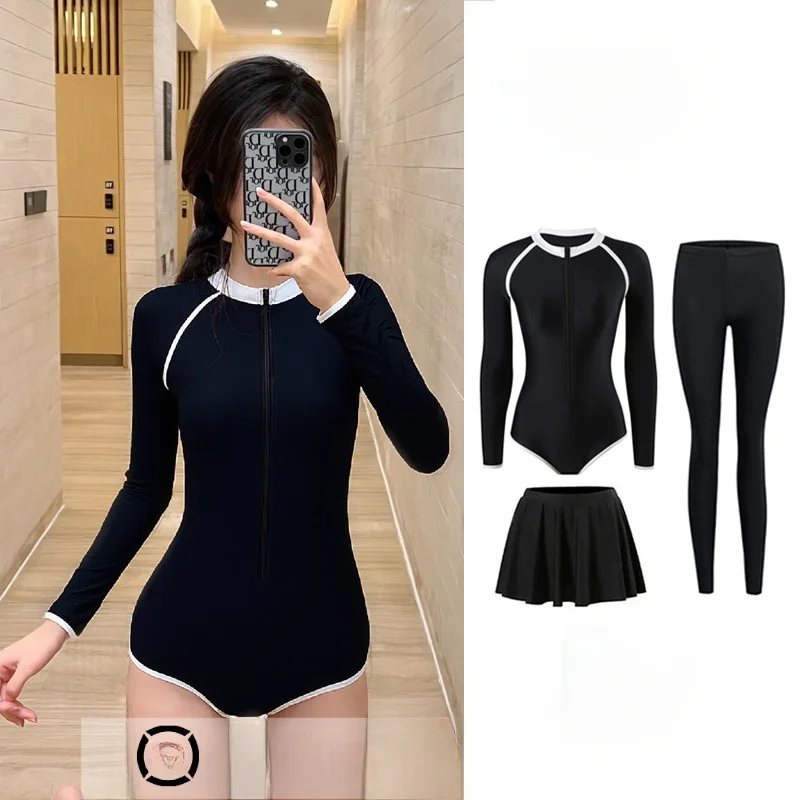 女性用ワンピース水着長袖パンツ速乾性サーフィンシュノーケリングラフティングダイビングスーツ保守的なスポーツ水着