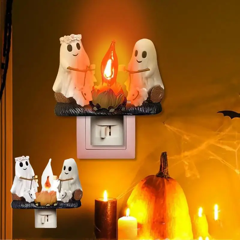 Campfire Statue light Ghost Campfire Flickering Night Light Halloween 3D Campfire Statue Dog Tabletop Decorative Lamp for Home