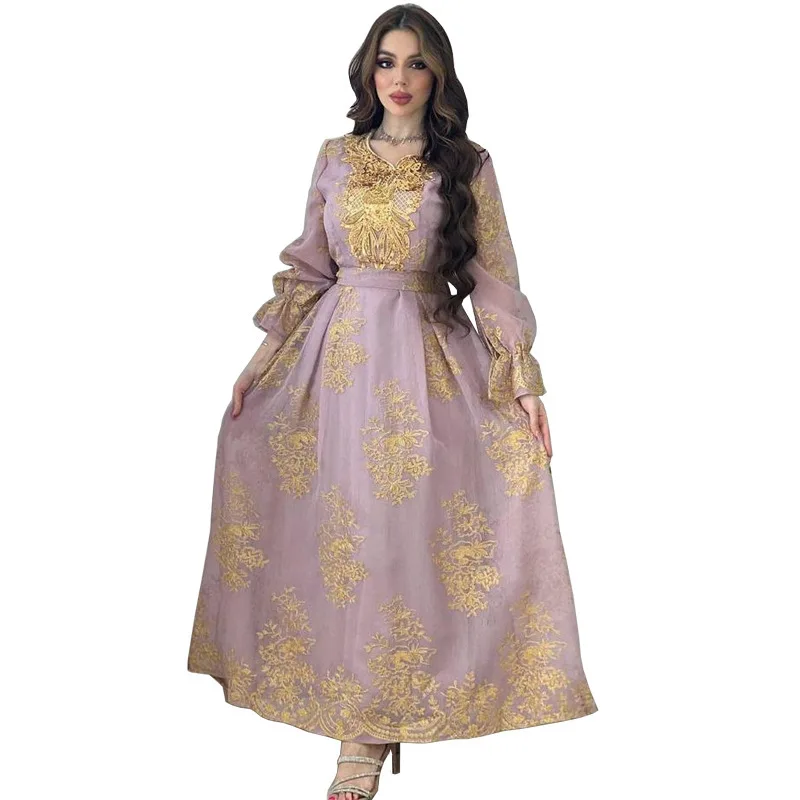 AB312 2023 Gurban Festival Arabisches Dubai besticktes Aufkleberkleid Muslimische Party-Dinner-Robe