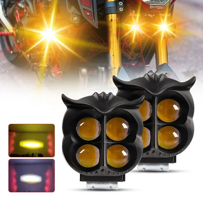 Motocycle 10W 12V-80V LED Four-Eyes Owl Spotlight Headlight Motorbike Auxiliary Lights Driving Fog Lamp Steady/Flashing Mode