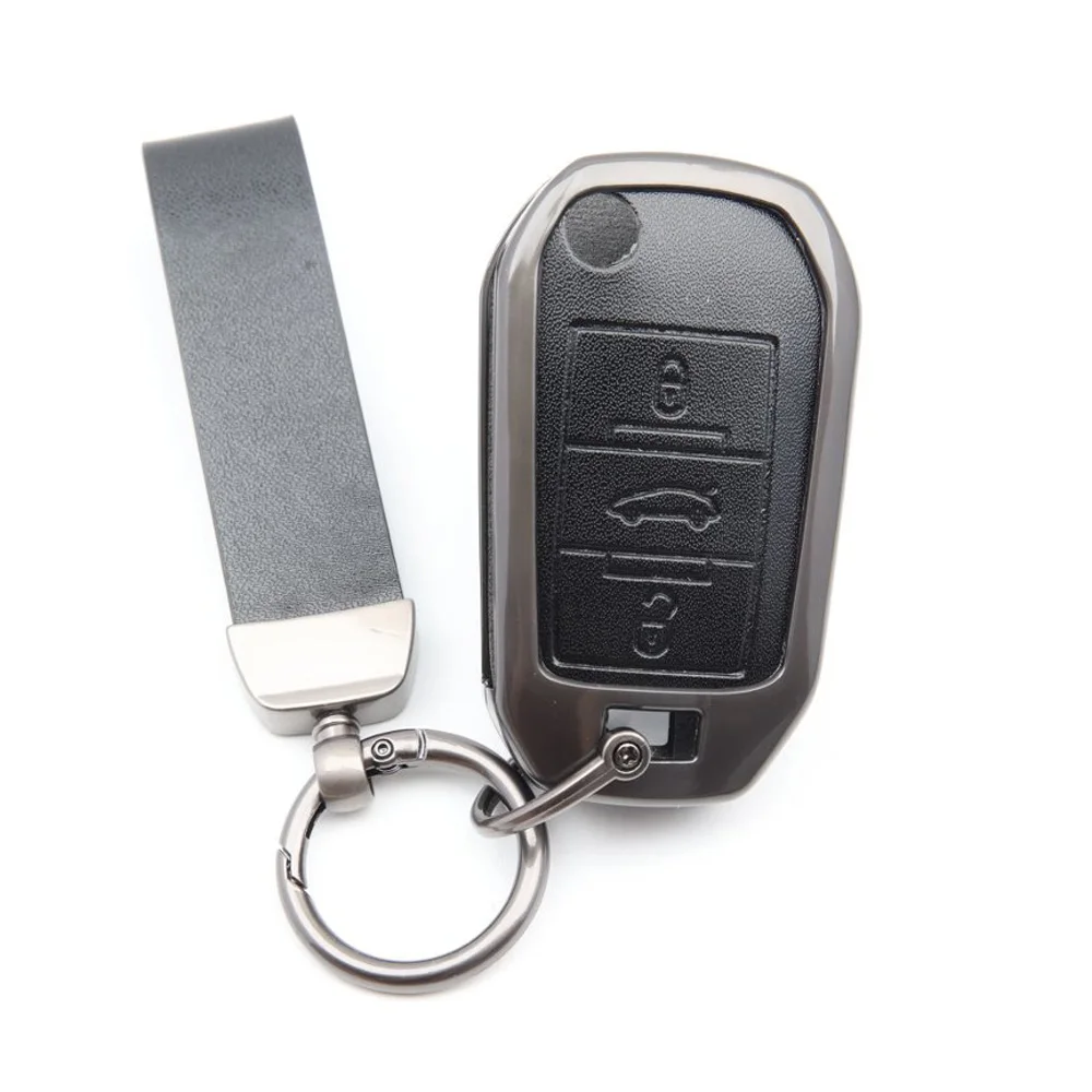 Zinc Alloy Leather Car Key Case Cover Holder 3 Button For Peugeot 208 301 308 508 5008 3008 Citroen 2010 2021 2023
