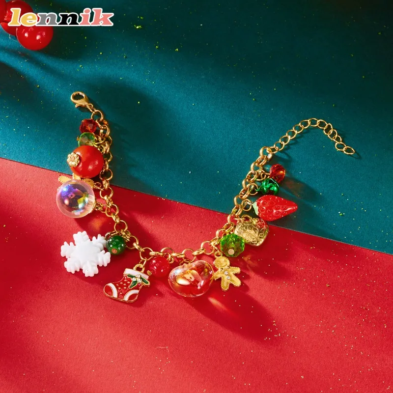 عيد الميلاد سلسلة ذهبية ندفة الثلج الرنة ثلج قلادة سوار مجموعة، عبر الحدود متعددة الإكسسوارات والمجوهرات سوار مجموعة