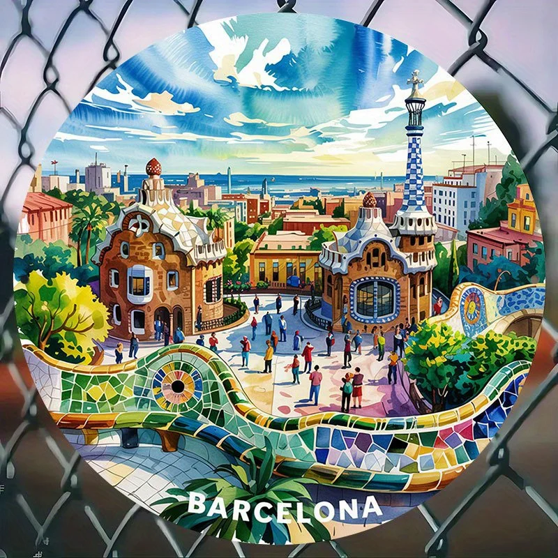 The Feature Is Its Retro Circular Design Inspired by Barcelona This Wall Art Piece Is Pre-Drilled for Easy Hanging, Durable and Weather-Resistant.