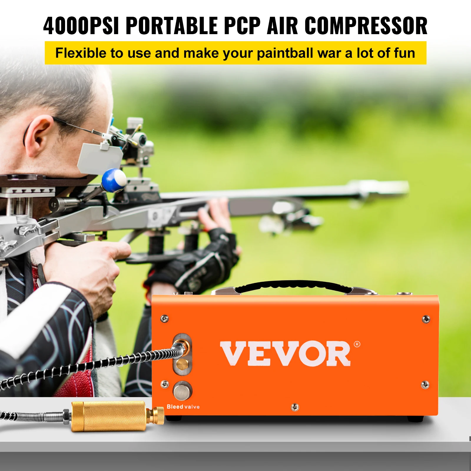 VEVOR PCP Air Compressor 4000/4500 PSI Portable 24V/12V PCP Airgun Compressor Auto/Manual Stop Suitable for Paintball, Air Rifle