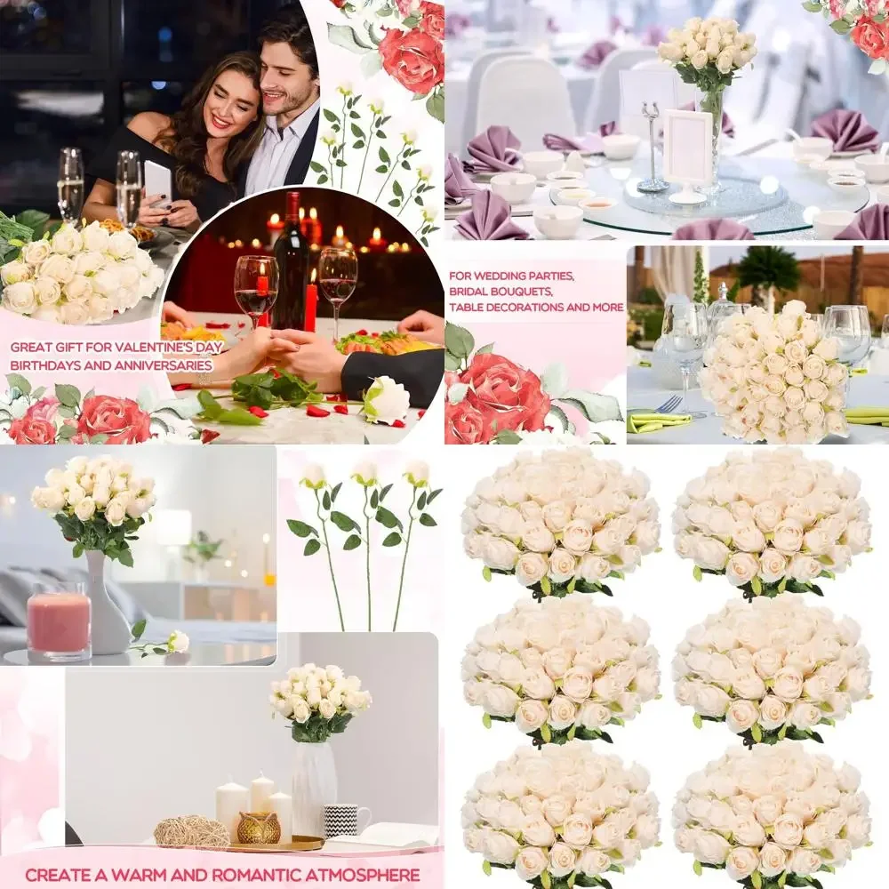 

50 шт. искусственный цветок розы оптом, реалистичные шелковые искусственные розы с длинной стебкой, пластиковый букет искусственных цветов, настоящий вид для H