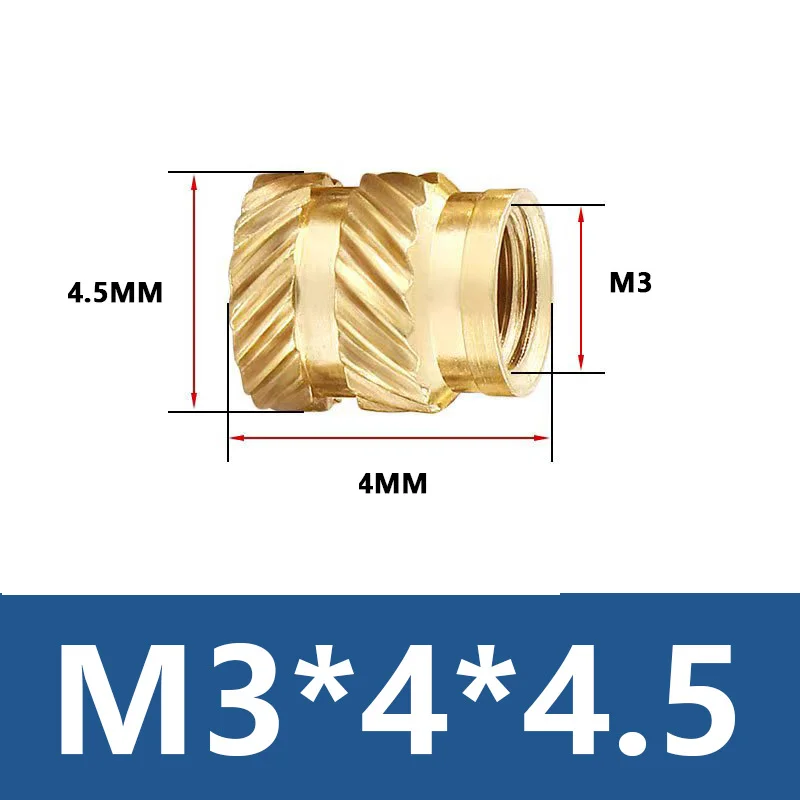100PCS M3 Knurled Brass Heat Set Inserts M3x5x4.5 Heat Resistant Threaded Embedment Nut for Voron 2.4 3D Printer