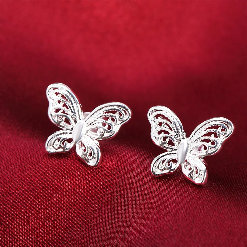 

Elegant 925 Sterling Silver Beautiful Butterfly Stud Earrings For Women Fashion Charm Wedding Gifts Jewelry Christmas