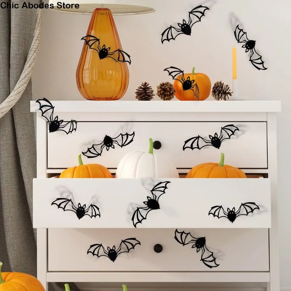

Double Layer Halloween Bat Stickers DIY Red Hollow Out Bat Wall Stickers PVC Black 3D Wallpaper Decal Room Decoration