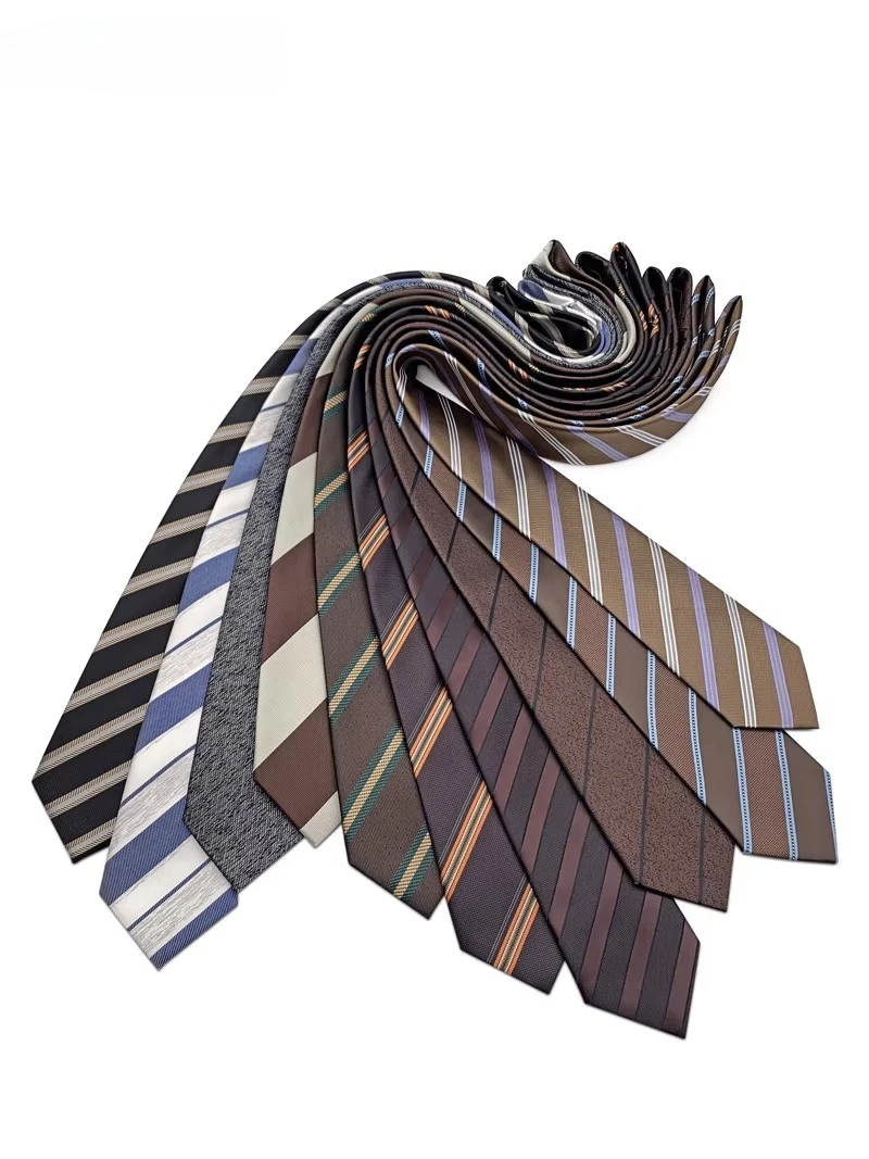 8cm Vintage Men's Tie Dark Coffee Brown Striped | Business Office Daily Wear Necktie Handmade Suit Accessories for Wedding Groom