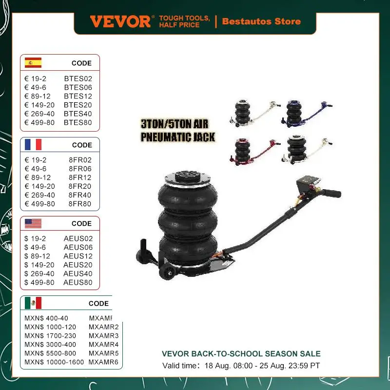 

VEVOR 3 / 5 Ton Car Triple Bag Air Jack Pneumatic Jack Fast Lifting Height 16 Inch / 40CM for Car Truck Van SUV Auto Repair Tool