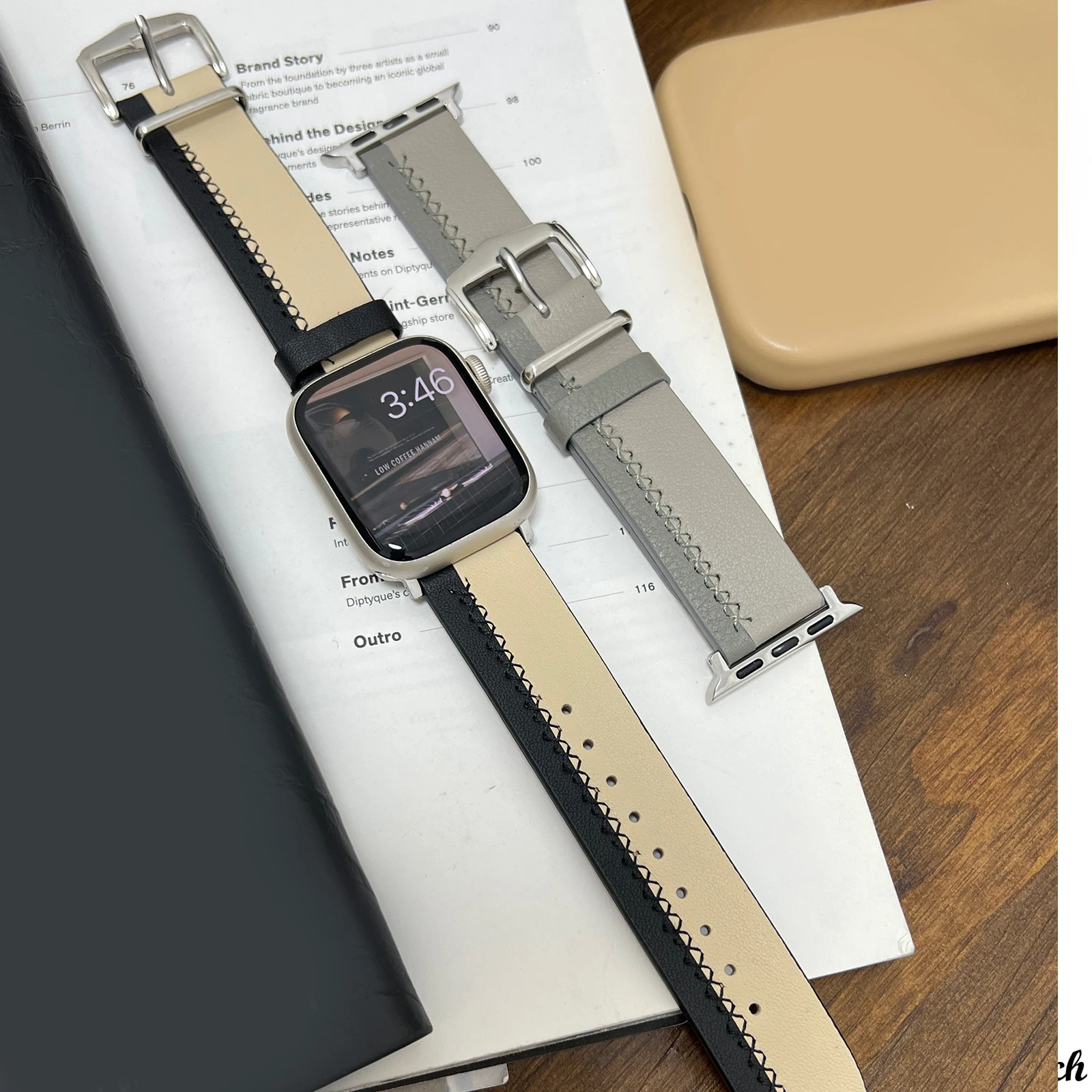 Leather Strap for Apple Watch Band Line Matching Color Bracelet Chain for Iwatch9876SE Men and Women38 40 41 42 44 45 49mm Wrist