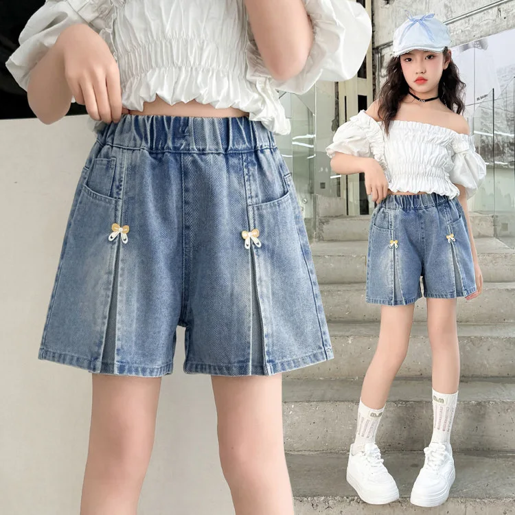 Summer Kid Girls' A-line Shaped Denim Shorts Korean Fashion Hot Pants New Children's Jeans 3-12Year Young Girls' Shorts Jeans