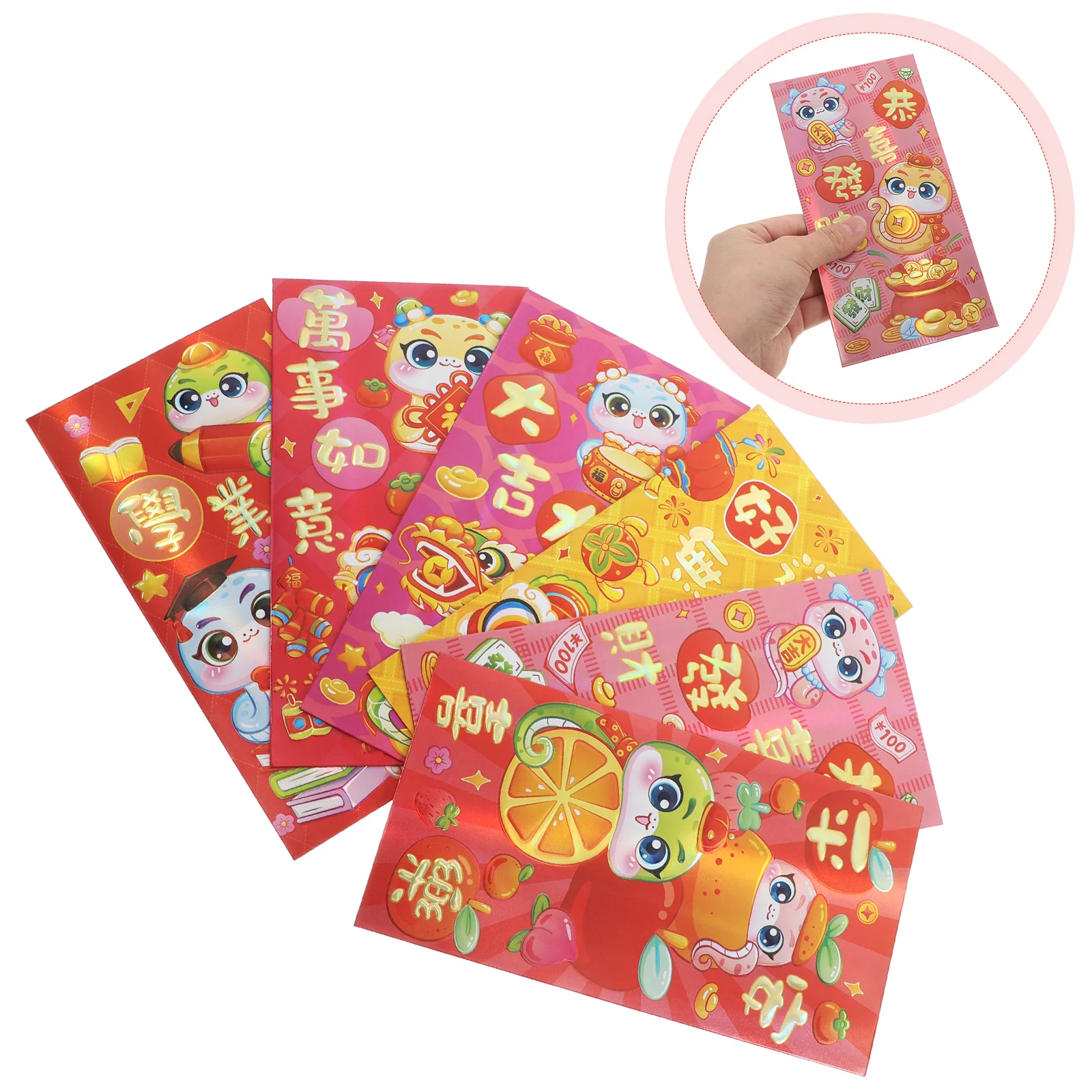 

6 шт. китайские новогодние красные конверты Lucky Hong Bao необычный змеиный дизайн красочная печать пакет денег праздник