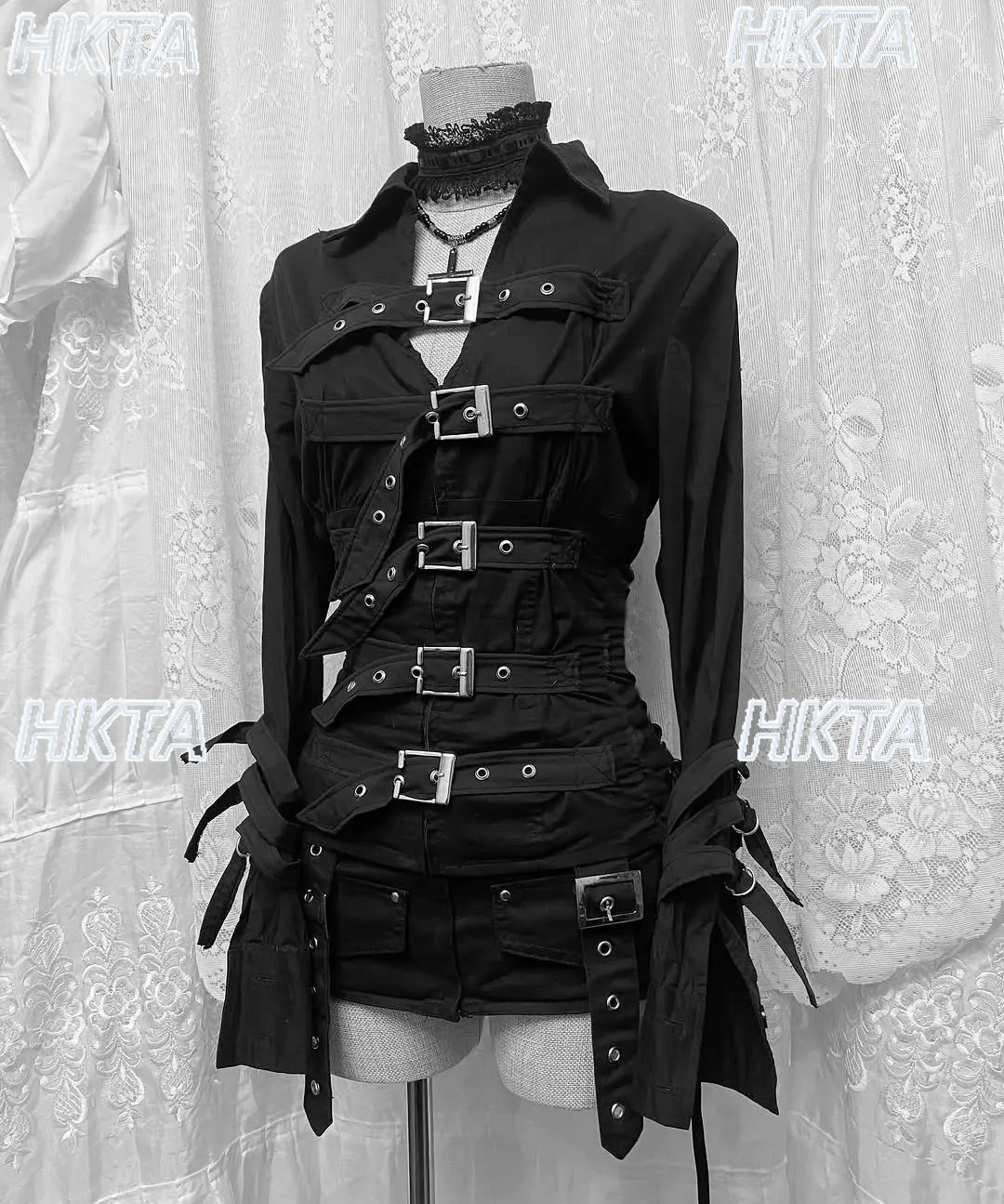 الظلام Y2K ثقافة فرعية قميص أسود بلايز المرأة الخريف جديد القوطي شارع العليا هالوين سليم التلبيب طويلة الأكمام حزام الساخن فتاة Blusas