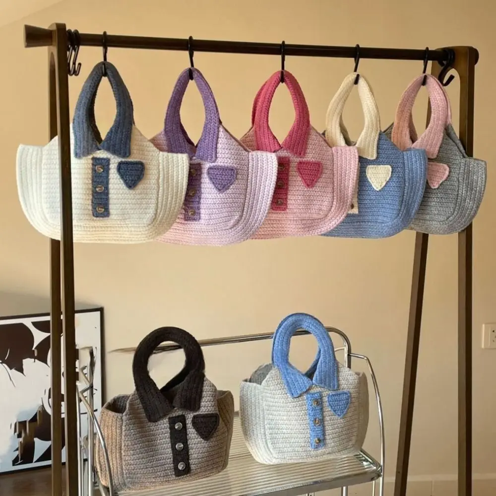 

Креативная разноцветная вязаная сумка-кошелек ручной работы, милая шерстяная сумка-тоут, большая вместительная мягкая вязаная сумка на запястье для поездок на работу