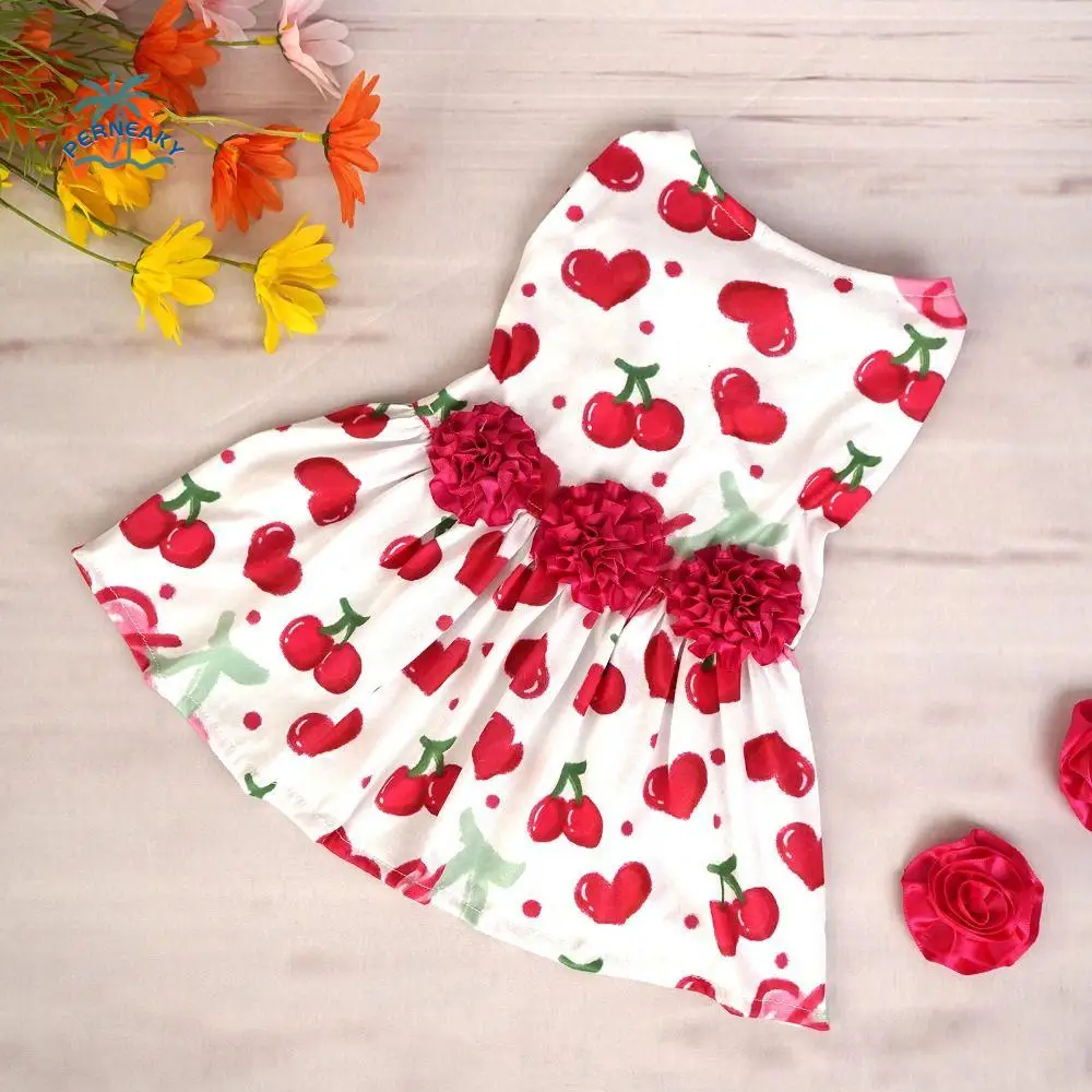 

Dog Print Dress Cute Dog Princess Dress Breathable Red Rose Pet Skirt Soft Dog Sleeveless Dress Summer