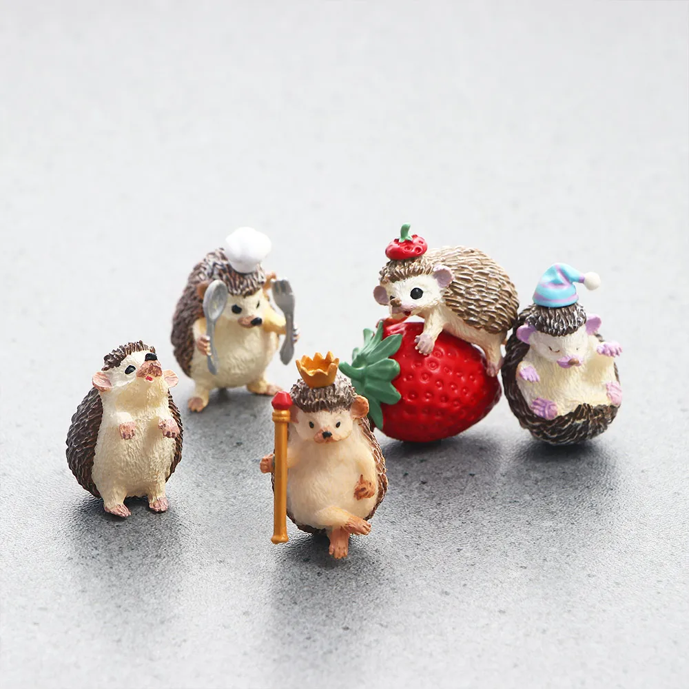 5 Styles Artificial Hedgehog Models Miniature Figurines Fairy Garden Decoration Home Desktop Ornaments Resin Crafts Toys Gifts