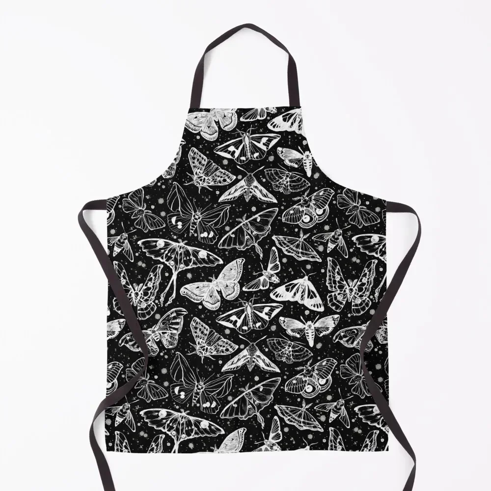 

Moth Magic on Black Apron Kitchen Novel Kitchen Accessories For Girl Goods For Home And Kitchen Cute Apron