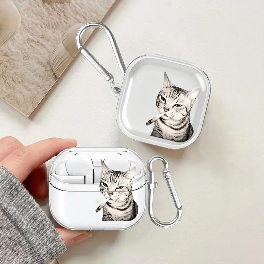 Cool Cat Clear Earphone Cases Cover Case For Samsung Galaxy Buds 4 Pro 2 Live 3 FE 4Pro 3Pro