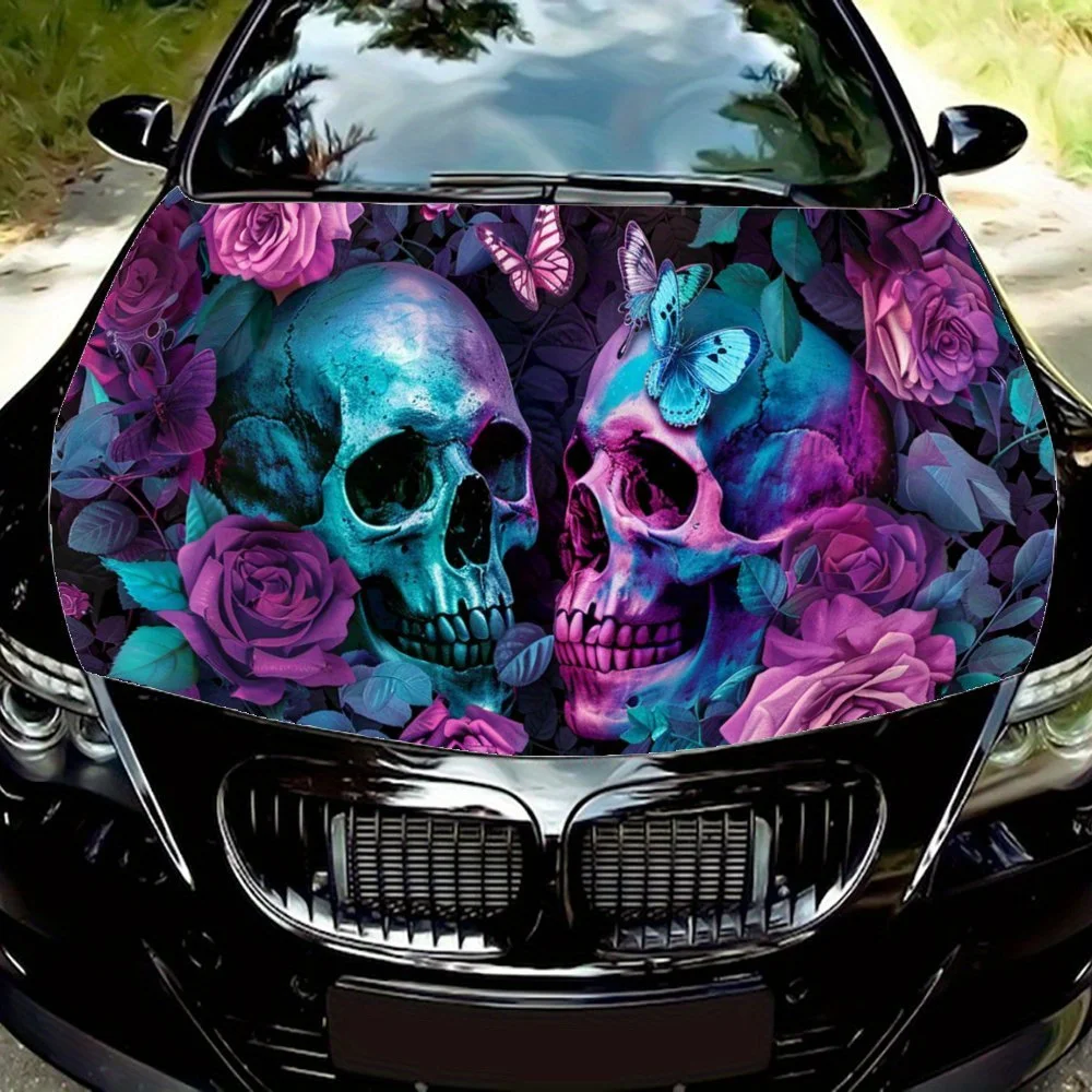 

Gothic Rose - Adorned Skulls Car Hood Decal,Self-Adhesive PVC Hood Decoration Scratch Resistant Sticker Protect,Auto Accessories