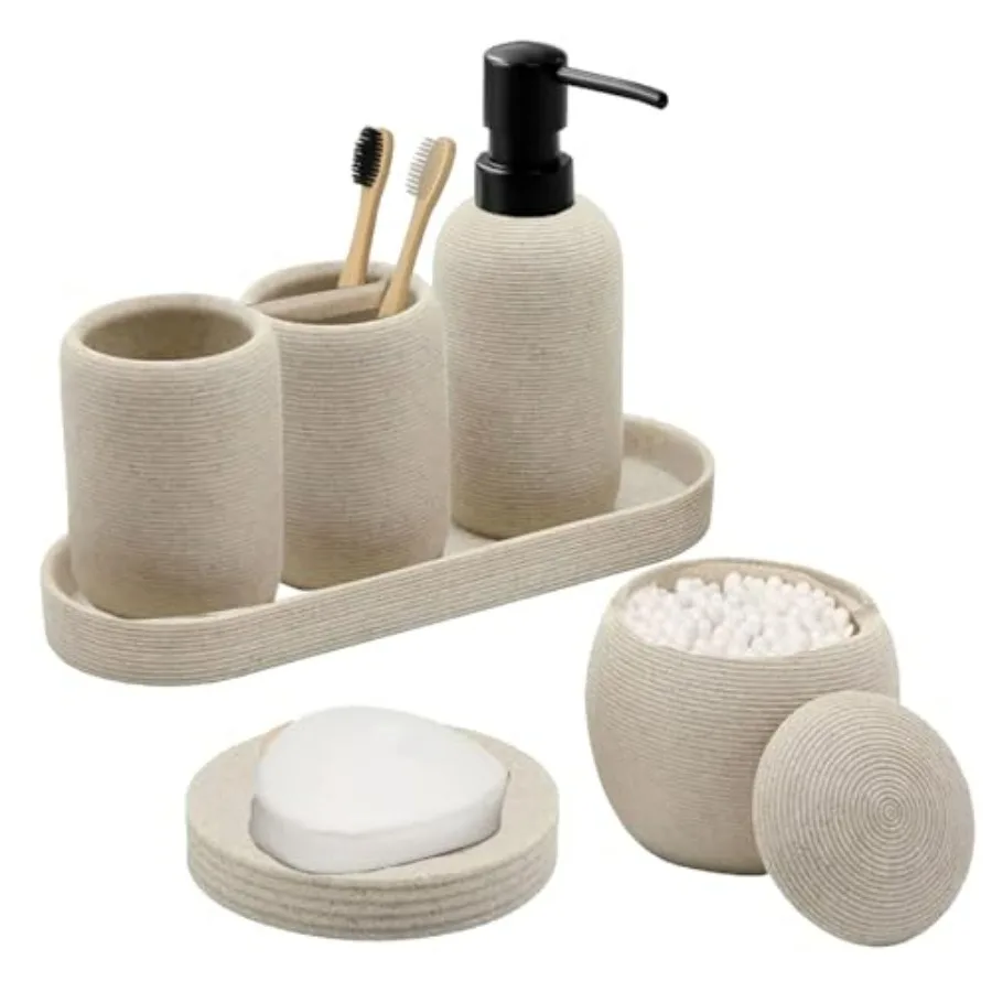 

Bathroom Accessory Set - 6PCS Bath Vanity Countertop Accessories with Soap Dish Lotion Dispenser Toothbrush Holder Toothbrush C