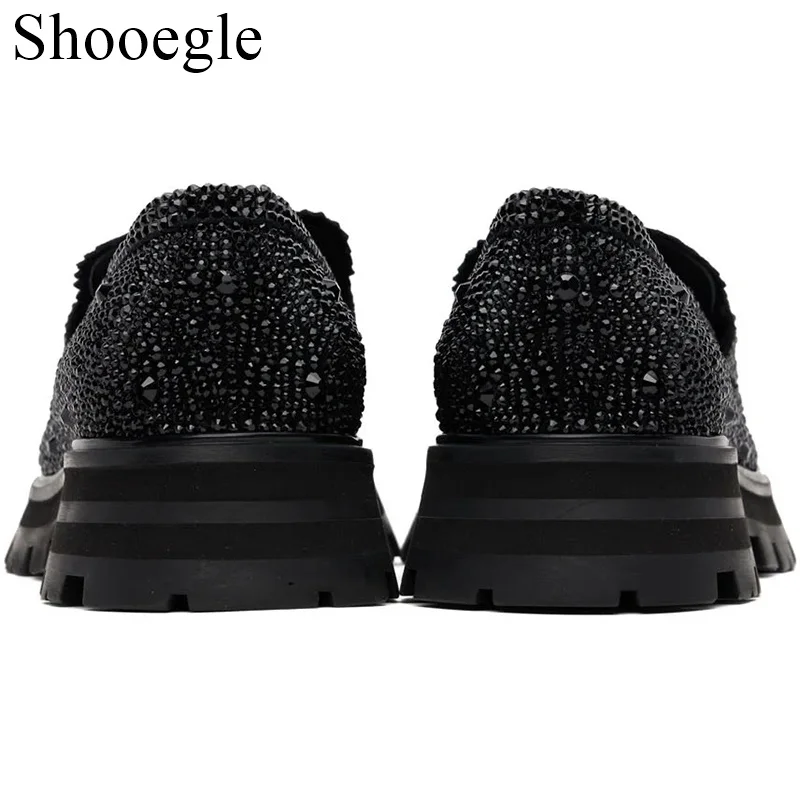 High Quality Black Slip on Loafers british Style Rhinestone Men Casual Shoes Wedding Party Business Dress Shoes