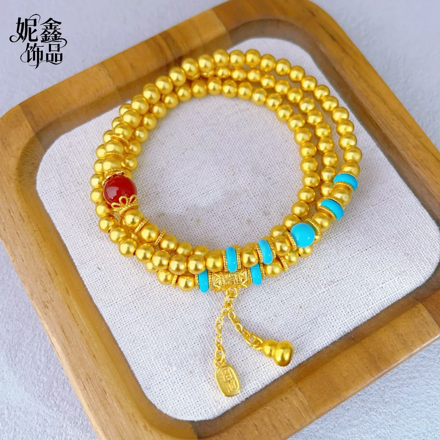 Shiny & Eye-Catching Fortune Blessing Tassel Three-Round Bracelet For Women 24K Gold AU999 | Golden luster, exquisite and bright