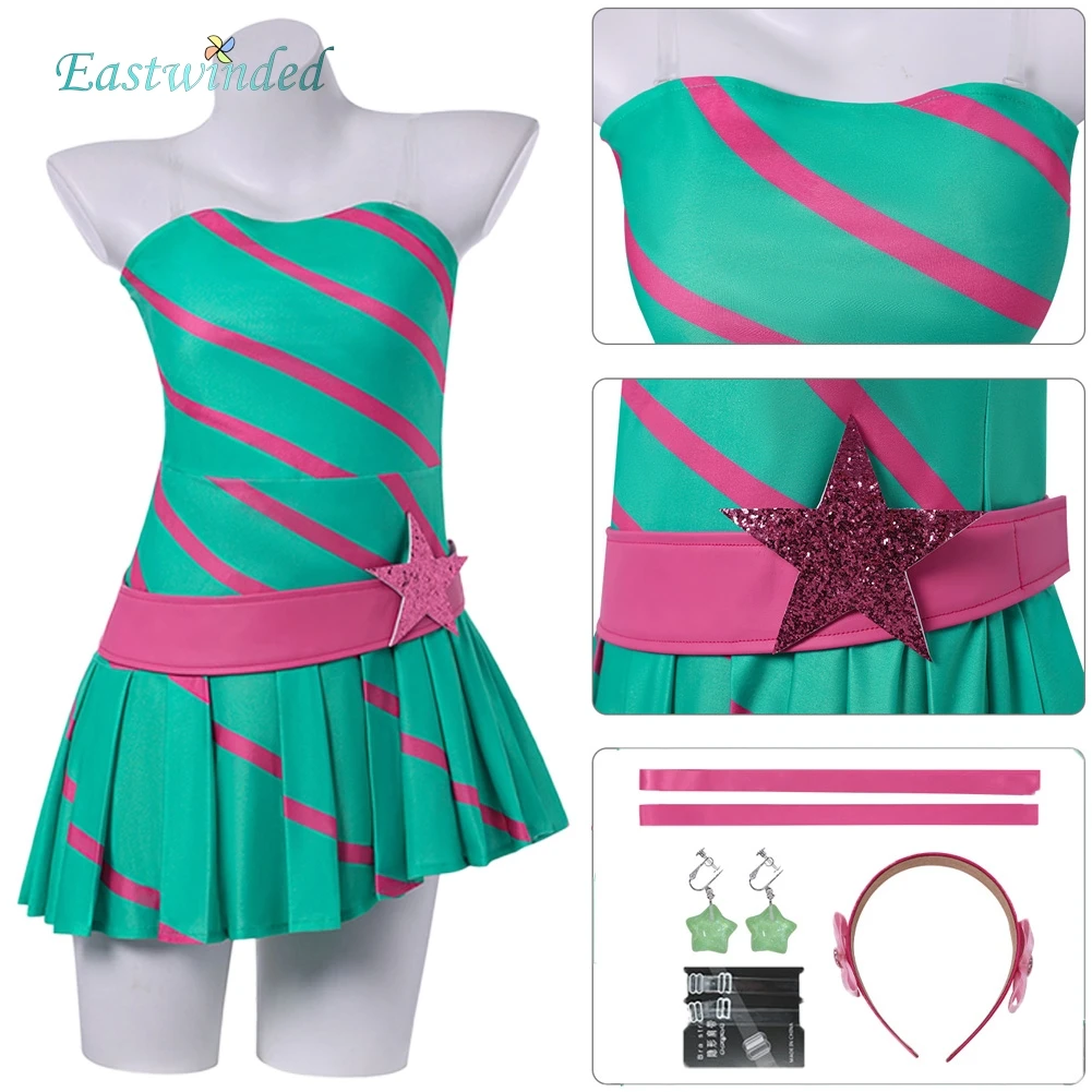 Disfraz de dibujos animados de Winx Season Stella, vestido verde, tocado, pendientes, trajes para mujer, disfraz de juego de rol, traje de fiesta de Carnaval y Halloween