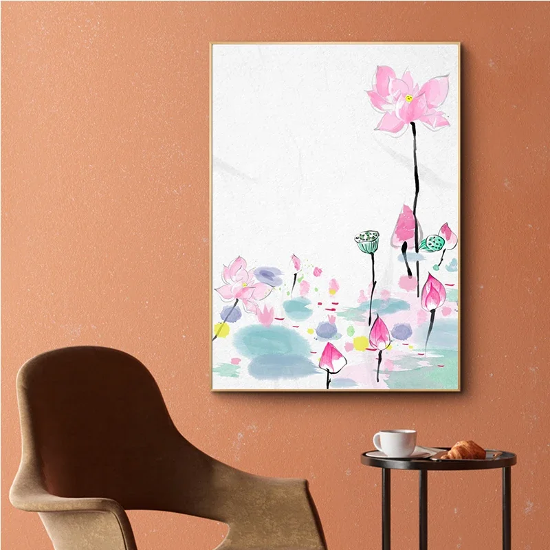 Multiple Styles of Lotus Poster Beautiful Flower Wall Art Silk Painting Living Room Dining Room Home Decoration