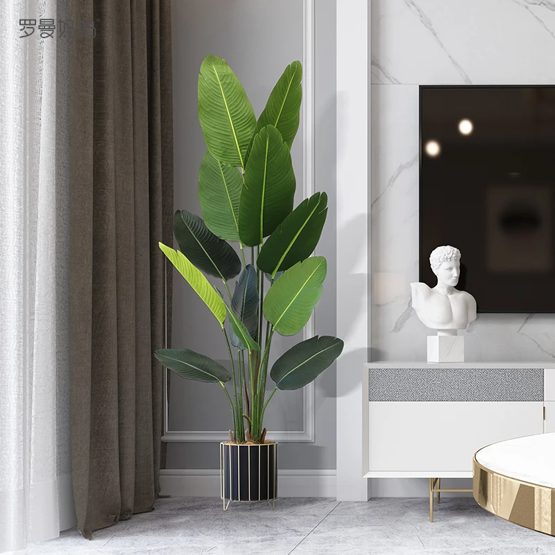 محاكاة النباتات الخضراء طائر الجنة المسافر الموز الطابق وعاء غرفة المعيشة الديكور الداخلي شجرة وهمية الحلي ديكورا #4