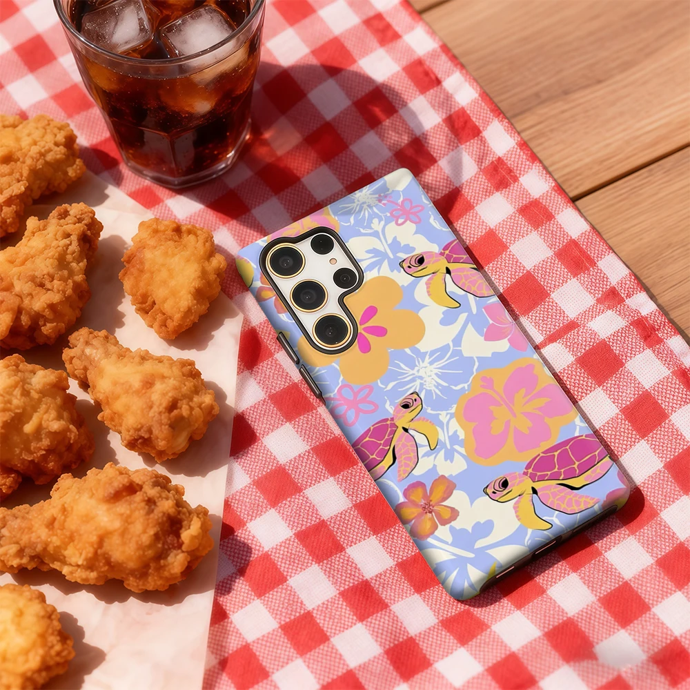 Funda de teléfono Turtle Tropics para Samsung Galaxy S25 Ultra S24 S23 Ultra Plus, funda trasera de doble capa a prueba de golpes