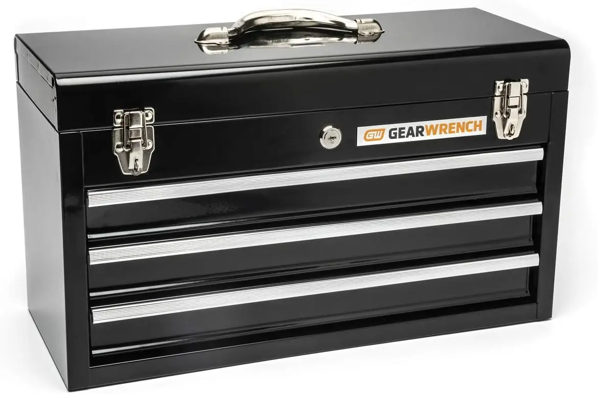 

3-Drawer Tool Box with Keyed Lock, Black Powder Coating for Rust Resistance and Easy Cleaning