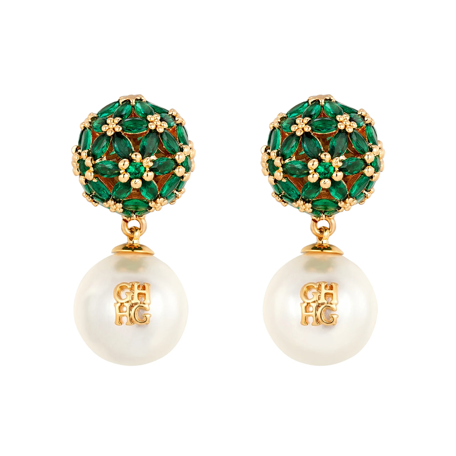 CHic Gold Pearl & Zircon Drop Earrings for Women – Double Layer Crystal Floral Pendant Earring, Luxury Wedding Jewelry Gift